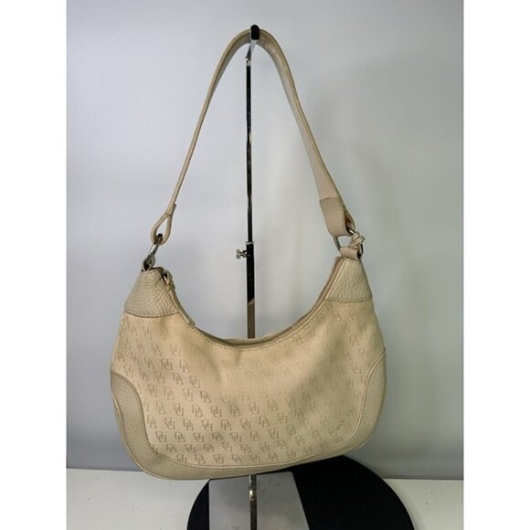 DOONEY & BOURKE DB Cream Canvas Leather Hobo Shoulder Bag Handbag Purse - Picture 2 of 10